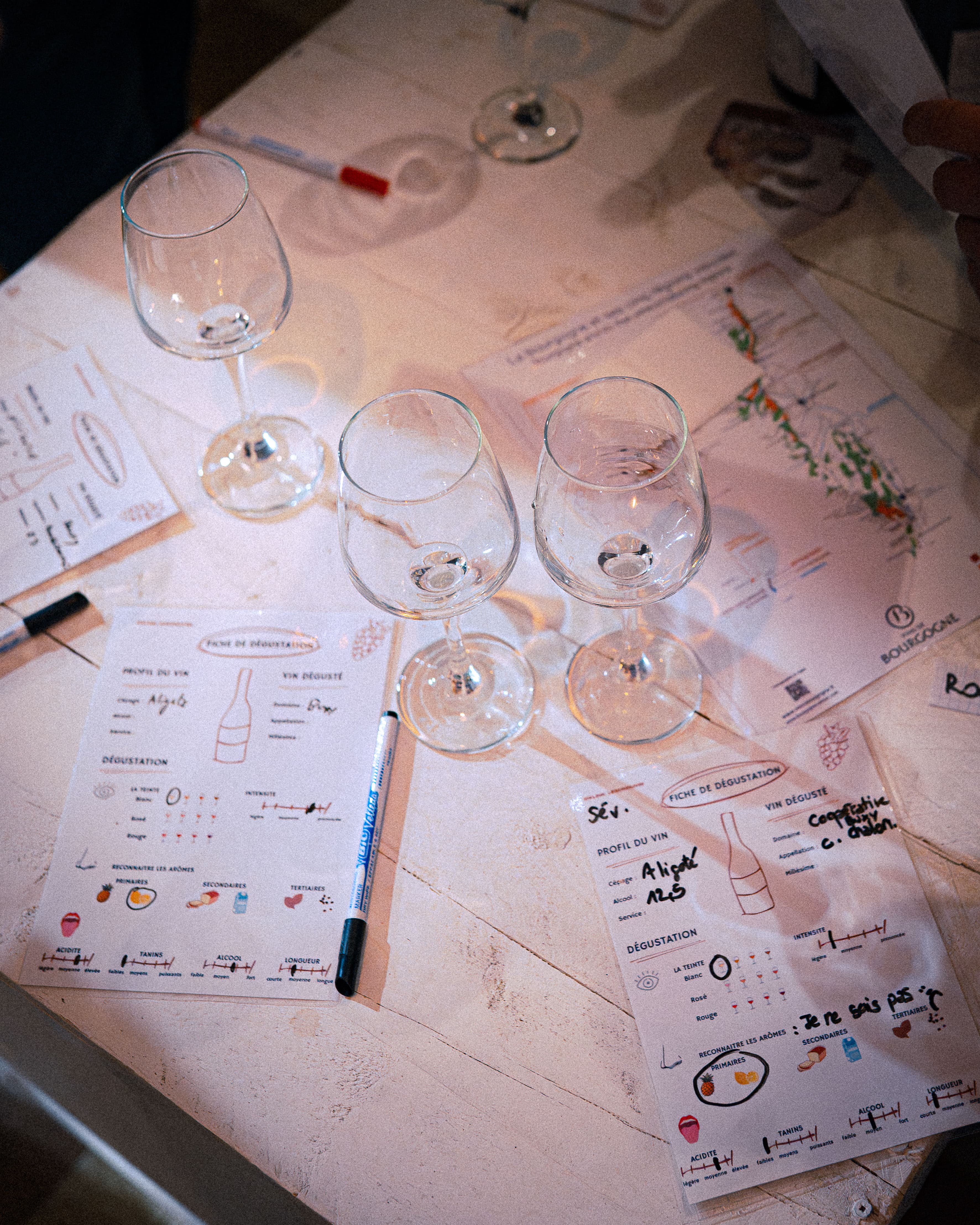 Fiches de dégustation et verres
